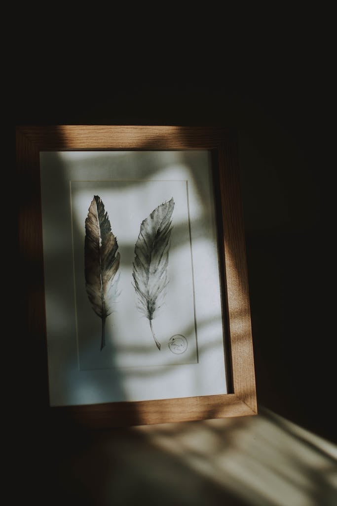 Leaf Painting With Brown Wooden Frame